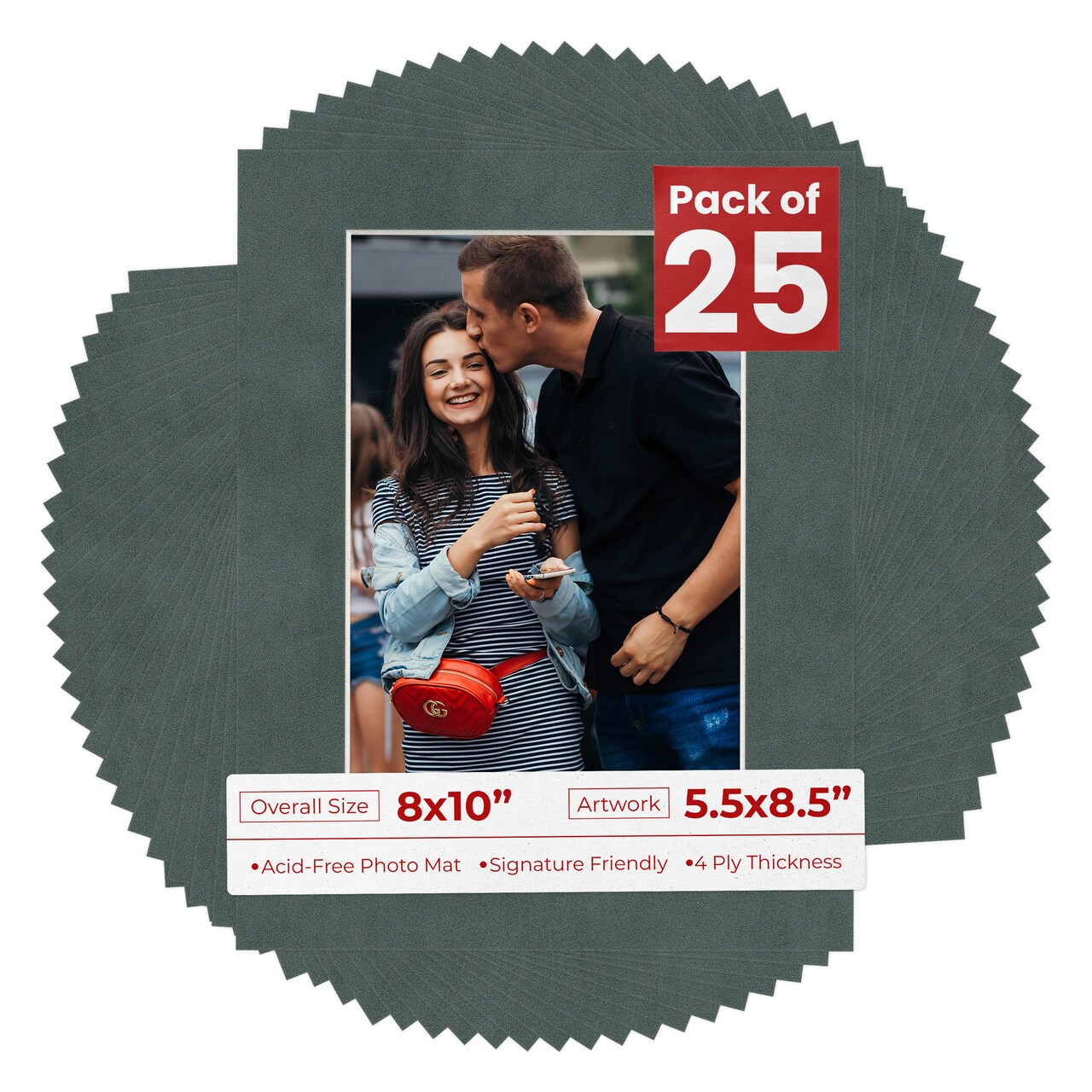 Dark Grey Suede Mat Board for 8x10 Frames - Fits 5.5x8.5 Photos